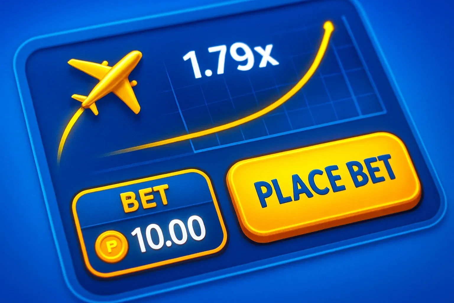 Aviator crash game UI with plane trajectory, multiplier graph, and PHP bets