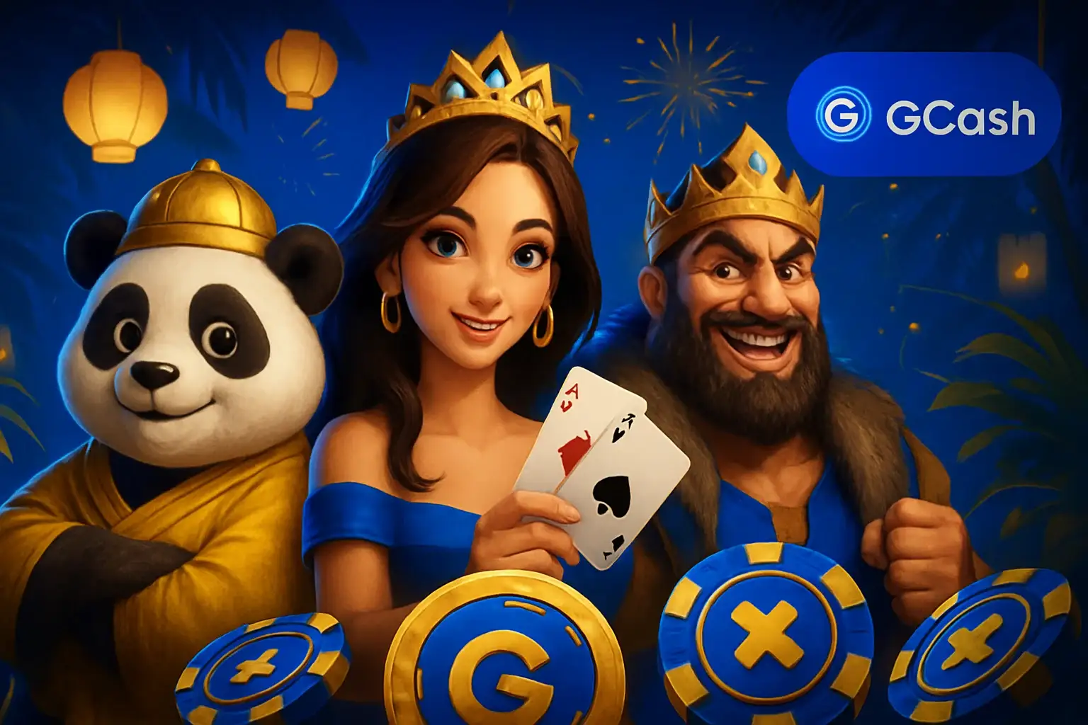Vibrant Philippine online casino hero banner with JILI characters and GCash badge