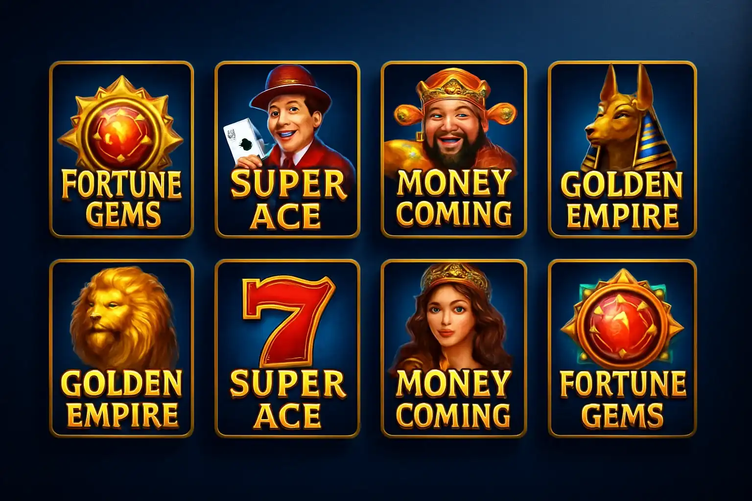 Grid of JILI and PG Soft slot game thumbnails on blue background