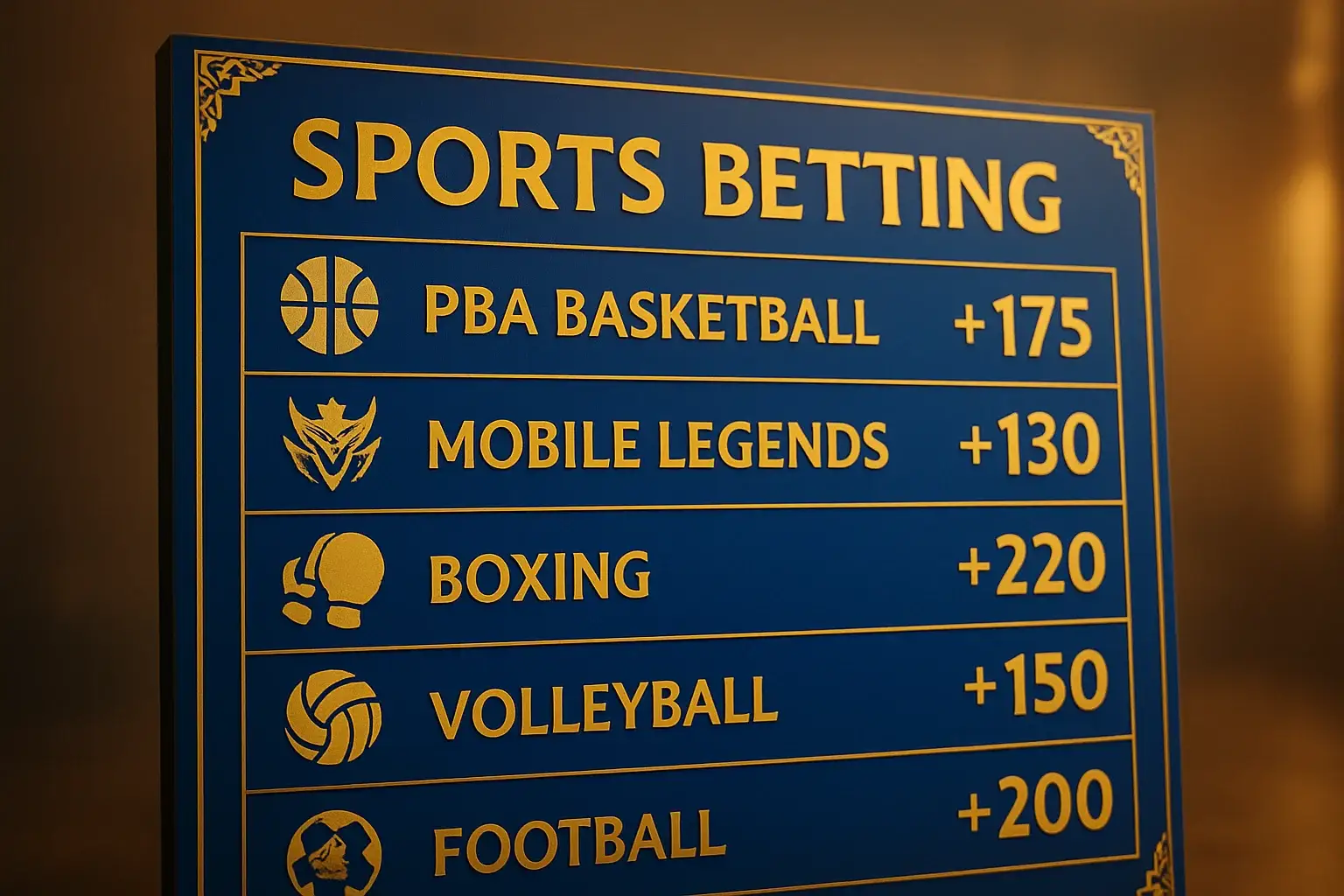 Sports betting markets with PBA, Mobile Legends, boxing, volleyball, football odds
